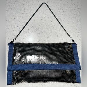BCBGMAXAZRIA Aluminum Mesh Clutch Silver Metal Disc Bag Y2K Evening Pouch 9.75”L
